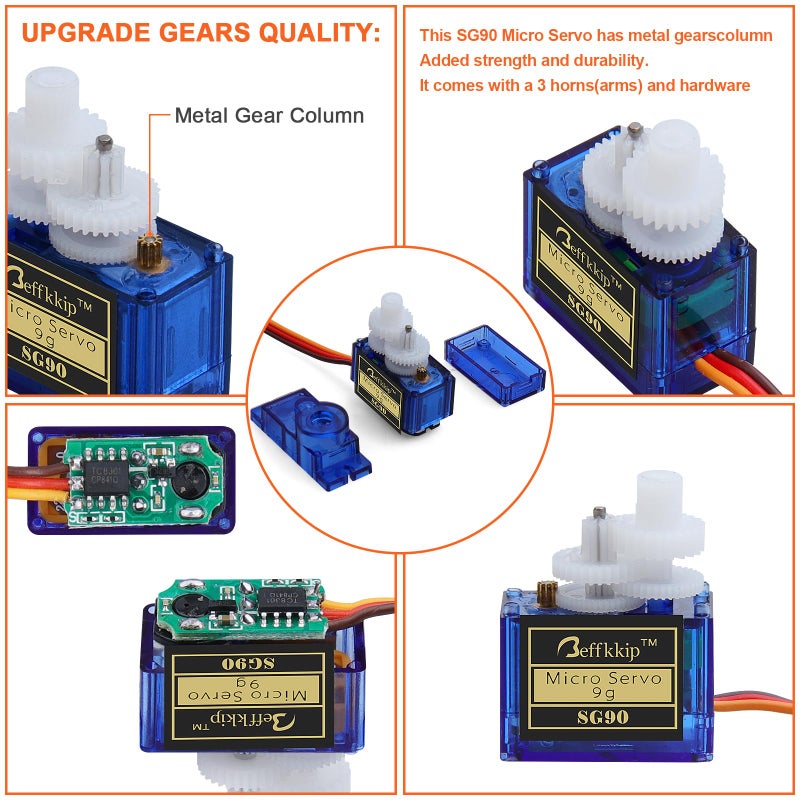 Beffkkip 4Pcs SG90 9g Micro Servos for RC Robot Helicopter Airplane Controls Car Boat - Image 2